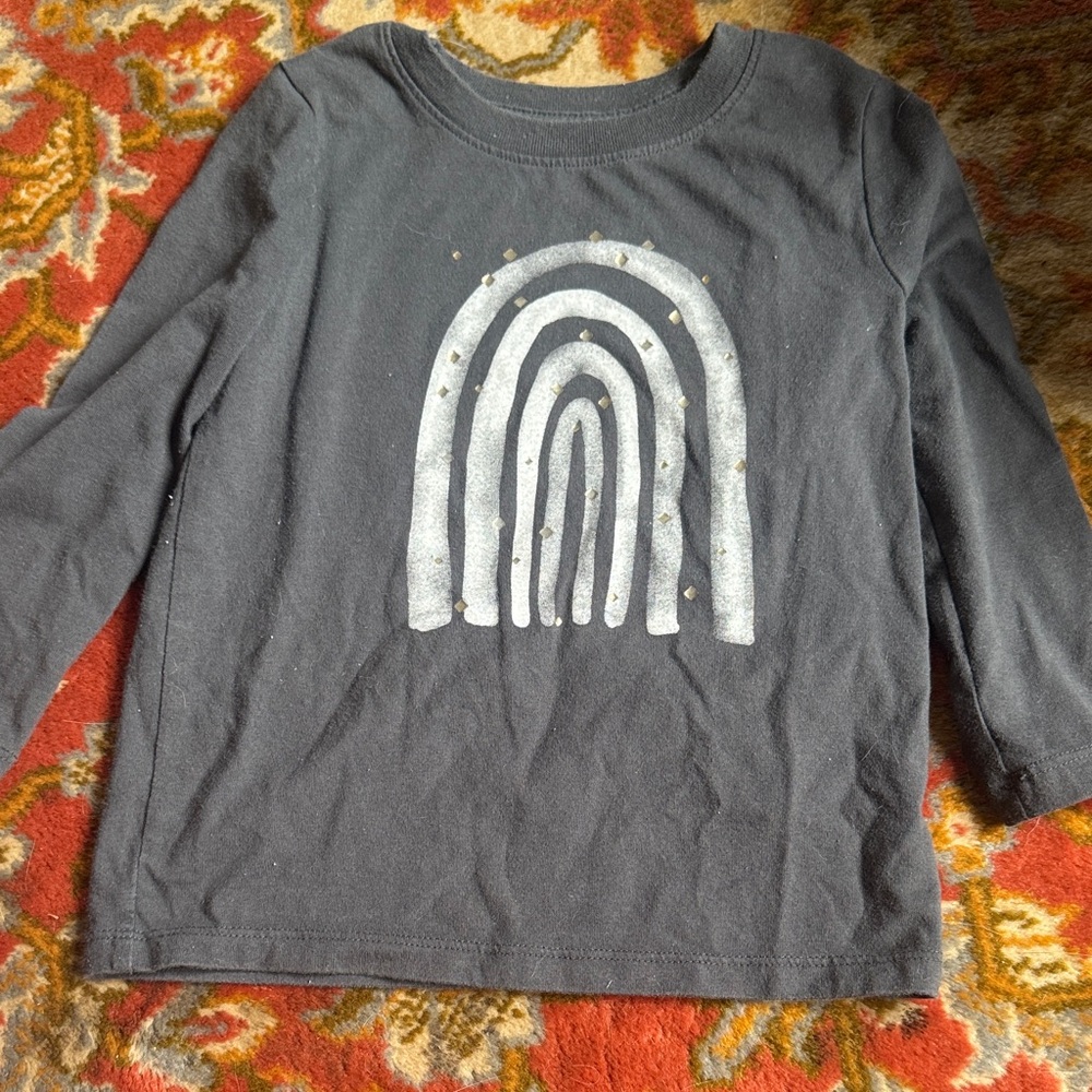 Cat & Jack Charcoal Long Sleeve Tee with Silver Rainbow